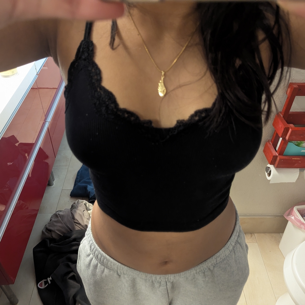 Wild Fable Black Lace Trim Tank Top